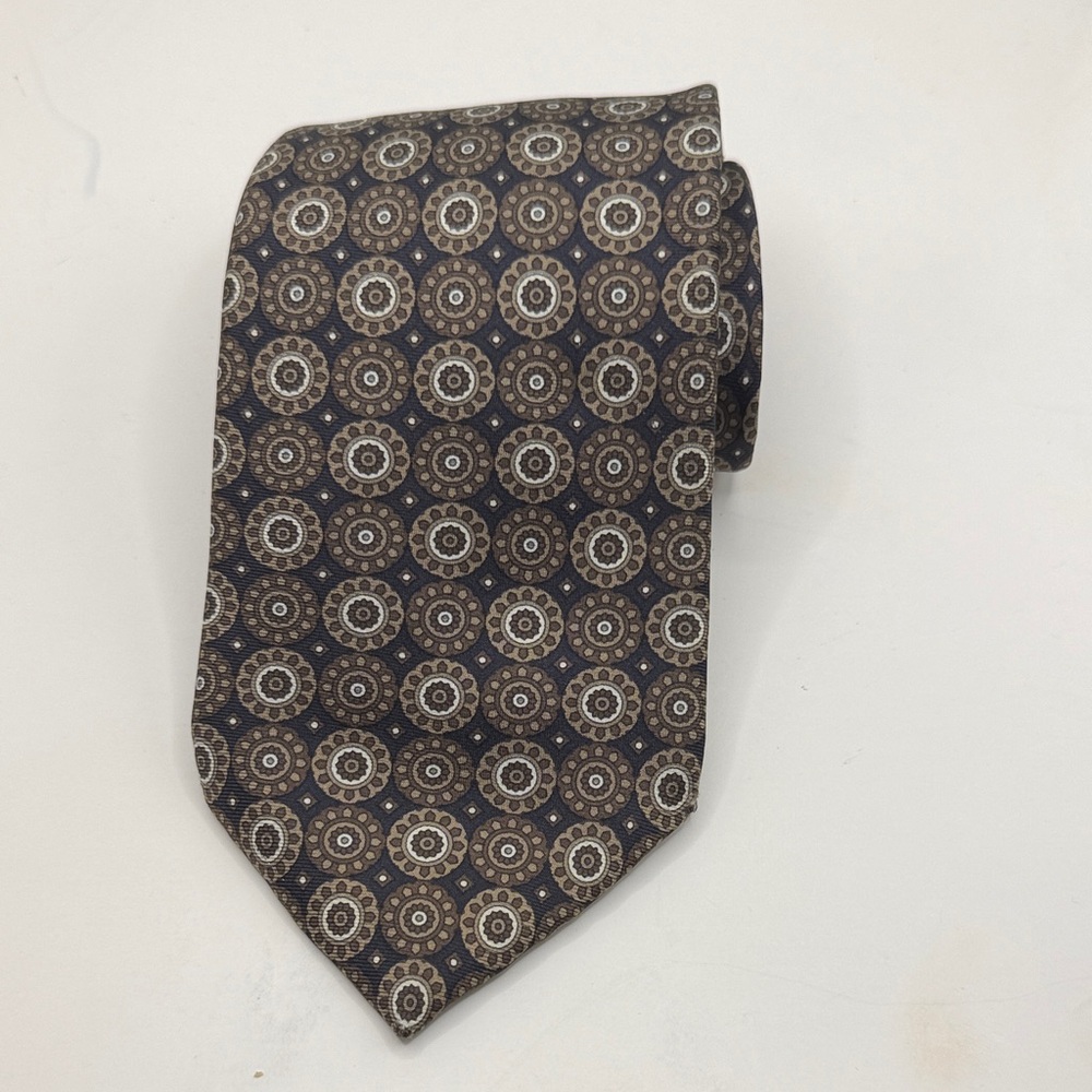 Vtg Christian Dior Men's Tie Black and Cream Circle Pattern 56.6” X 3.6” in